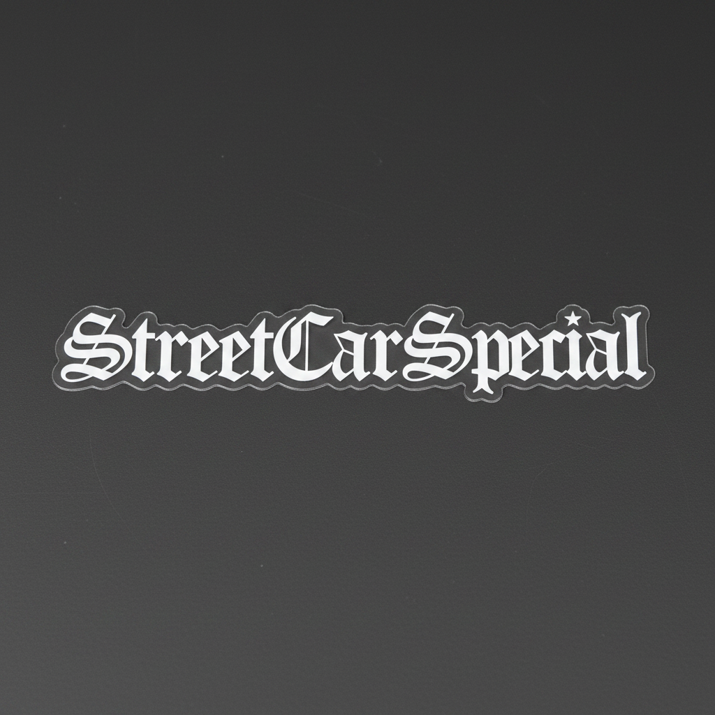 StreetCarSpecial die-cut vinyl sticker in blackletter gothic style